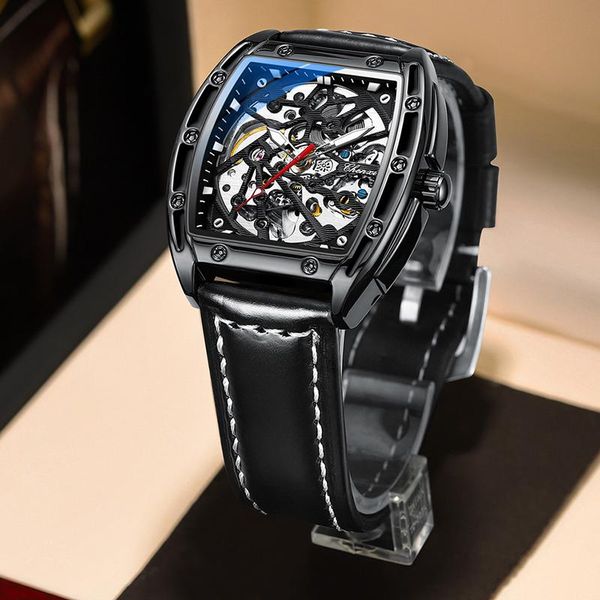 

wristwatches chenxi hardlex mirror hollow-carved tonneau shape man's wristwatch waterproof casual automatic mechanical watch men, Slivery;brown