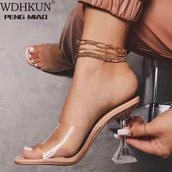 

sandals fashion summer pvc crystal open toed high heels women transparent heel slippers pumps .5cm big size 41 42 1rla, Black