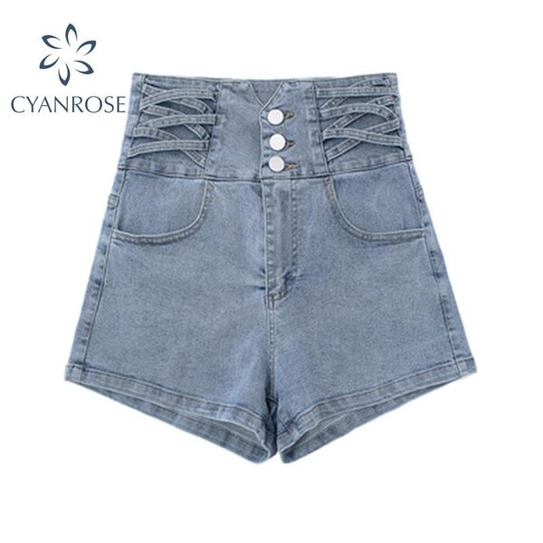 

women's shorts denim irregular lace-up high waist jeans short 2021 summer korean streetwear single-breasted female, White;black
