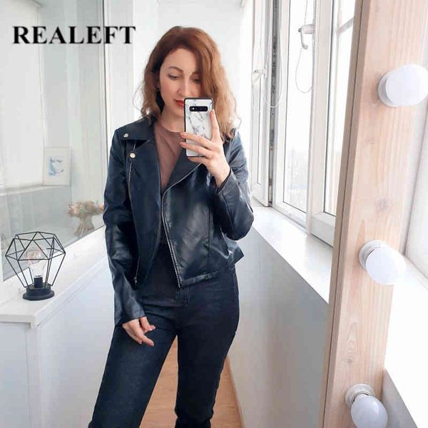 Schwarze PU-Kunstlederjacke Damen Classic Moto Biker Frühling Herbst Lady Basic Mäntel Weibliche Oberbekleidung 210428