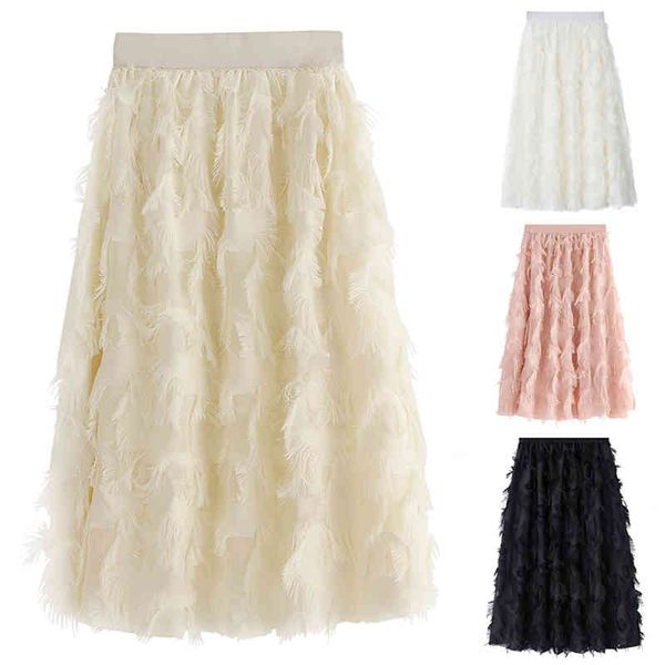 

skirts womens ladies elastic high waist mesh tulle tutu skirt feather tassels 5f24, Black