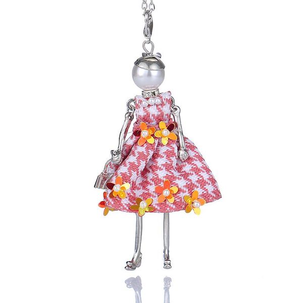 

crystal doll necklace dress handmade french pendant 2021 s alloy girl women flower fashion jewelry necklaces, Silver