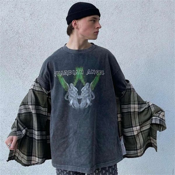 

american large short sleeve t-shirt men's summer high street loose half lovers' top, White;black