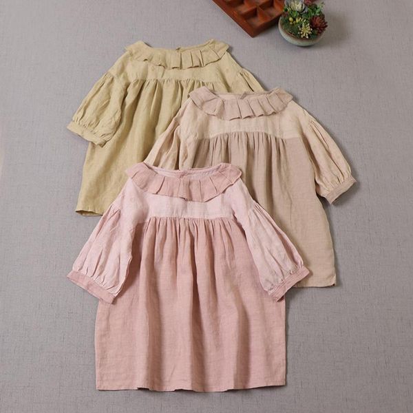 

women's blouses & shirts turn-down collar embroidery linen shirt top, White