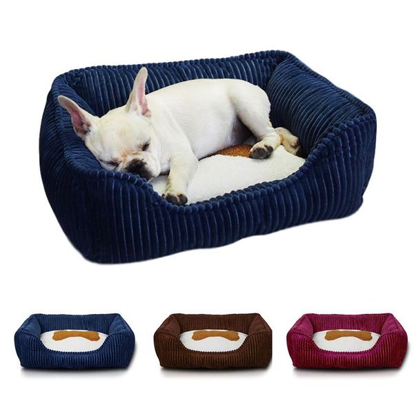 

kennels & pens bone pet bed warm square dog for small medium dogs washable corduroy cat house kennel waterproof bottom sofacama perro