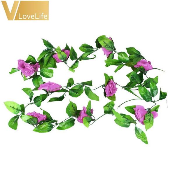 

2.5m artificial fake silk roses flowers ivy vine with green leaves for home wedding party props hanging garland decor supplies decorative &