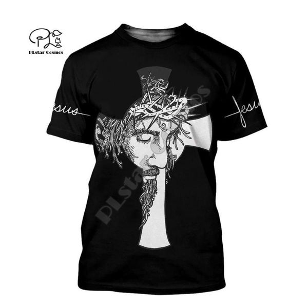 

men's t-shirts christian catholic jesus god guard retro streetwear 3dprint funny men/women summer casual short sleeve a4, White;black