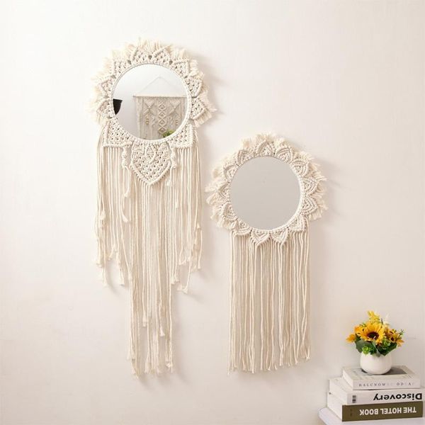 

mirrors g5ab hand woven hanging wall mirror boho braided sunflower tassel macrame tapestry