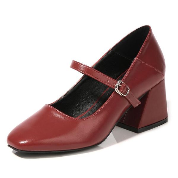 

dress shoes 2021 spring and autumn split leather with square head thick heel ladies high heels women pumps da0019, Black