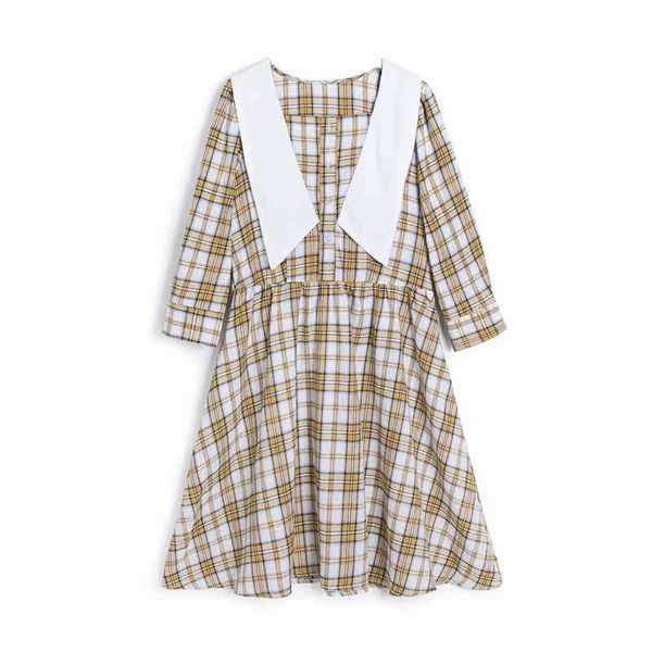 

casual dresses elegant women vintage brown plaid 2021 fashion ladies turn down collar streetwear female chic button es aoek, Black;gray