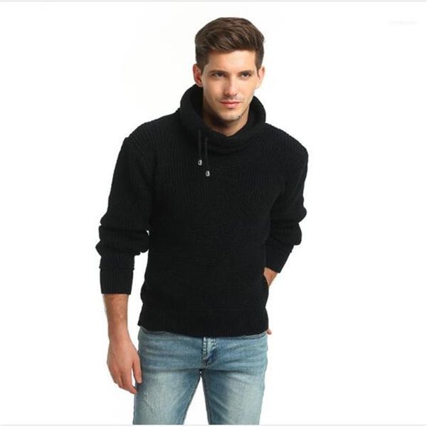 

men's sweaters 2021 fashion pullovers high collar pure color bold lines stretch thickened sweater casual keep warm knitng, White;black