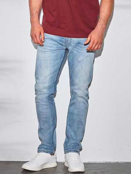 

men bleach wash straight leg jeans 94gt#, Blue