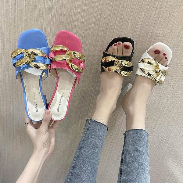 

slippers 2021 big chain summer ladies slipper high heel dress shoes pump outdoor women's sandal, Black