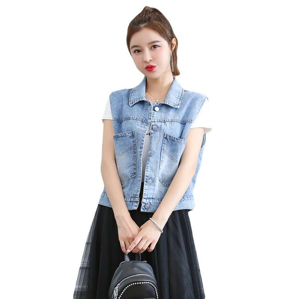 

women's vests rlyaeiz spring short denim vest 2021 summer fashion back printed loose cowboy sleeveless jeans jackets waistcoat, Black;white
