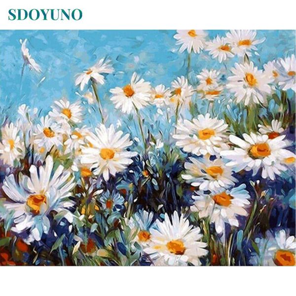 

paintings sdoyuno frame chrysanthemum flowers diy painting by numbers wall art picture & calligraphy acrylic paint for home