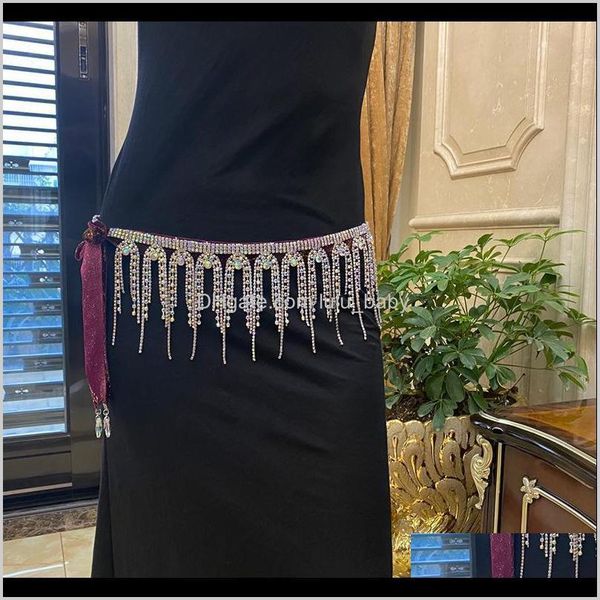 

chains body jewelry drop delivery 2021 banquet stage colorful diamond womens metal belly dance tassel waist chain cqlkn, Silver