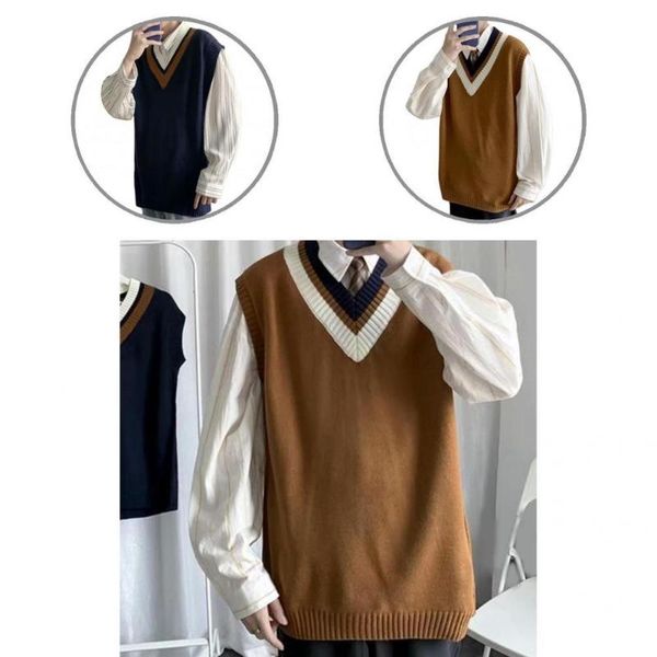 

men's vests oversized fabulous knitted spring waistcoat stretch autumn sweater vest sleeveless for daily wear, Black;white