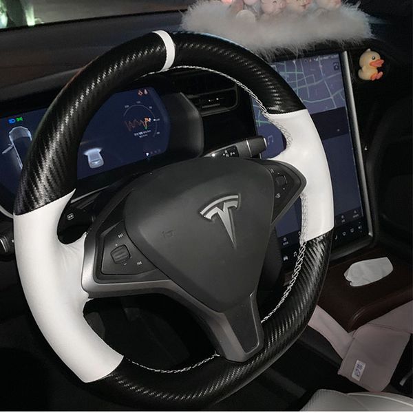 

new interior non slip leather steering wheel stitching cover for tesla s model x 2016-2020