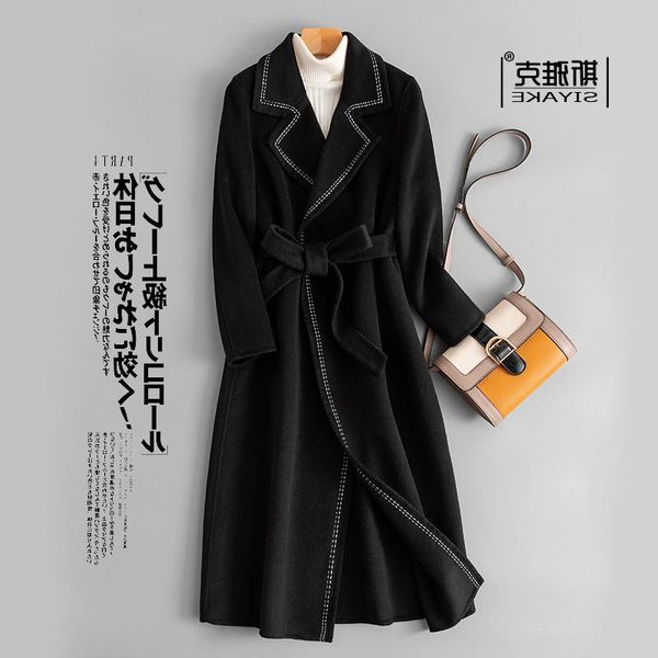 

women's wool & blends high end classic black double faced cashmere coat in autumn and winter of 2021