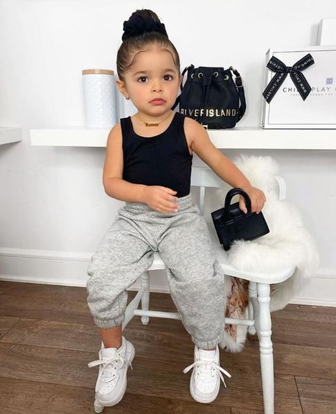 

clothing sets 2021 cute casual toddler kids baby girl clothes vest t-shirt pants trousers outfits, White
