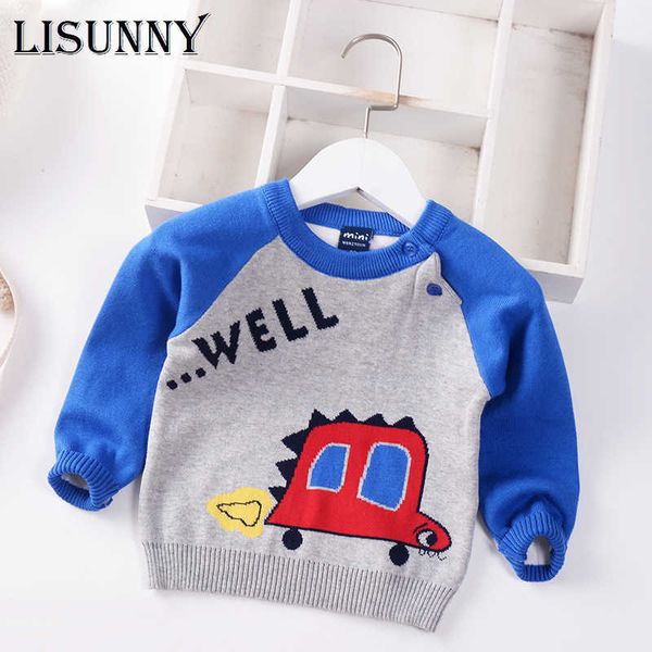 

kids sweater boys knitted pullover 2021 autumn winter children clothing cartoon car fashion cotton toddler baby sweaters 1-7y y1024, Blue