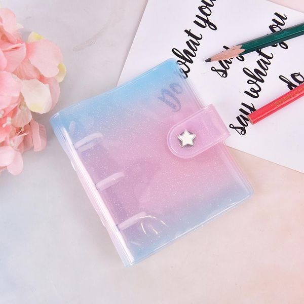 

transparent pvc loose-leaf scrapbooking diary book notebook metal 3-hole mini coil hand shell kawaii stationery notepads, Purple;pink