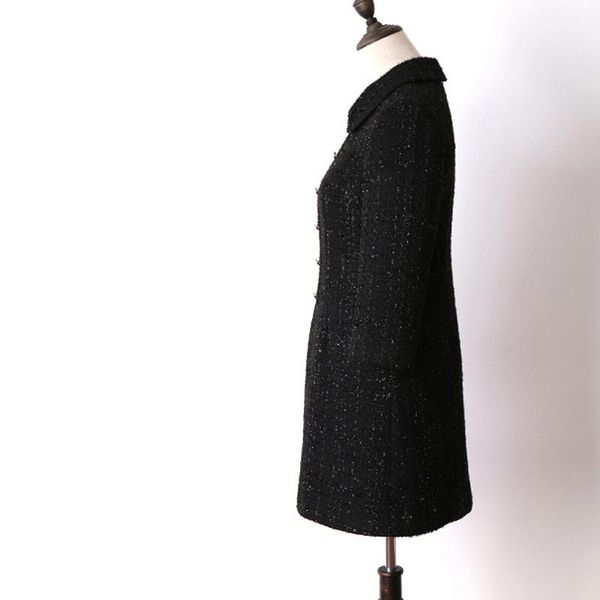 

casual dresses tweed dress black 7-point sleeve 2021 spring / autumn women's tassel ladies slim bottoming one-piece, Black;gray