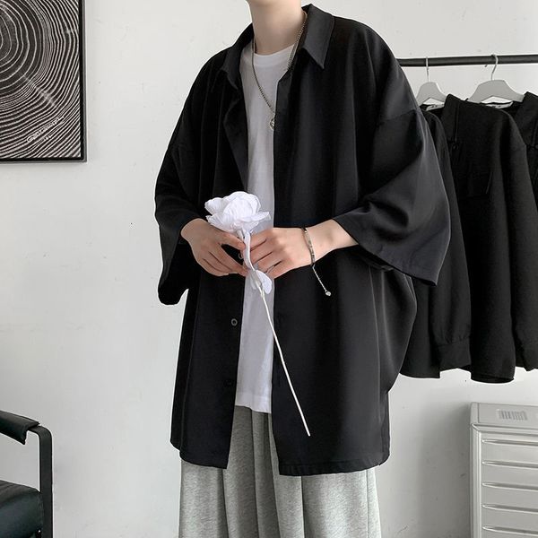 

men's casual shirts privathinker oversizes men solid color male loose harajuku women clothes three quarter sleeve fashion x2v, White;black