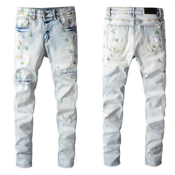 

factory luxury brand pants and jeans shorts mens jeans distressed motorcycle biker jean rock skinny slim ripped hole strip, Blue