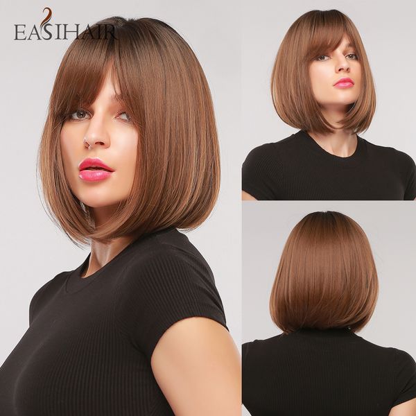 

brown natural hair bob wigs straight wavy synthetic bob wigs heat resistant cosplay daily wig, Black