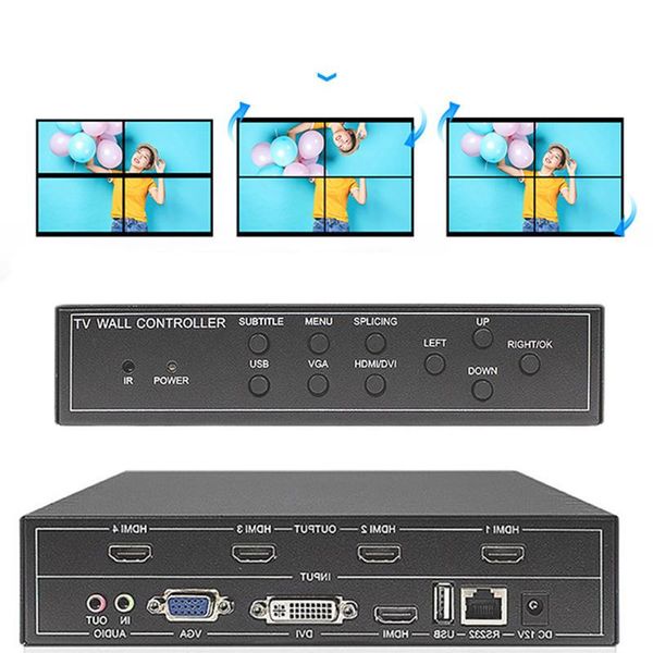 

video wall controller processor 2x2 1x3 1x2 dvi vga mixed inputs 1x4 splitter audio cables & connectors