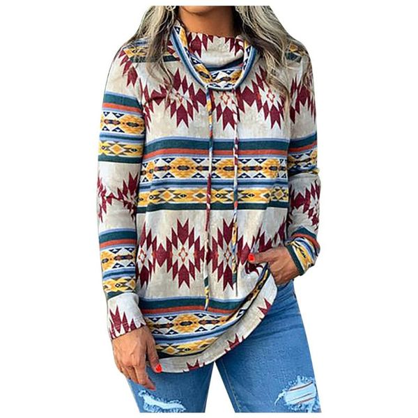 

women's hoodies & sweatshirts print pile neck pullover long sleeve cuff medium length hoodie female ladies loose jumper, Black