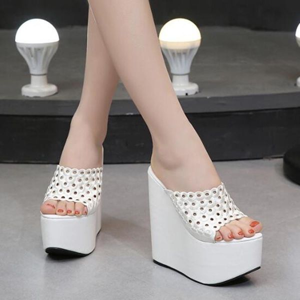 

super high heel platform shoes 15cm nightclub waterproof sandals upc6 slippers, Black
