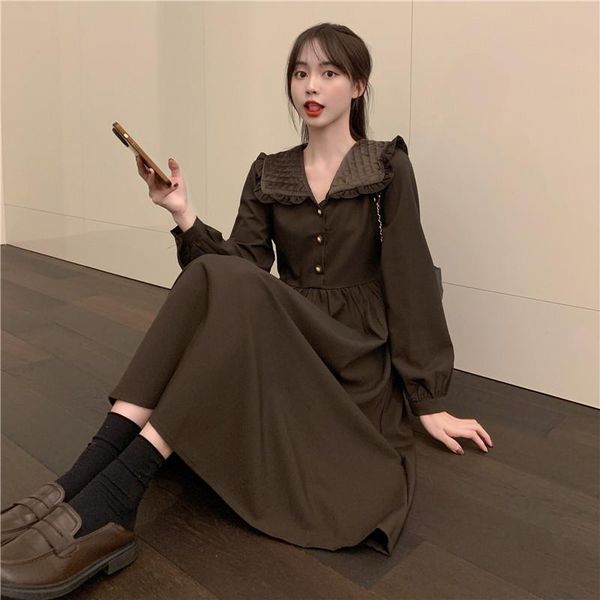 

casual dresses black long-sleeved midi plus large size oversize korean fashion kawaii women's elegant autumn 2021 clothing sukienka, Black;gray