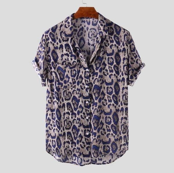 

men's shirt men's leopard print short sleeve shirt with lapel, White;black
