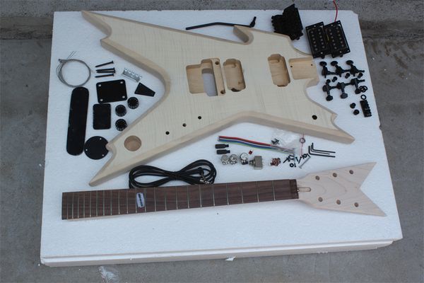 

factory custom natural wood unusual shape electric guitar kit(parts) with floyd rose,chrome hardwares,semi-finished guitar,offer customized