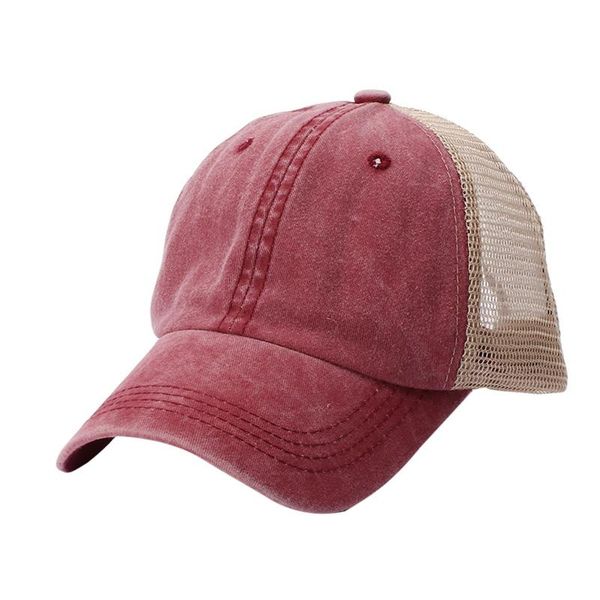 

outdoor hats 2021 retro style washed cotton mesh strapback hat headwear sports wear with adjustable back closure cap, Black;white