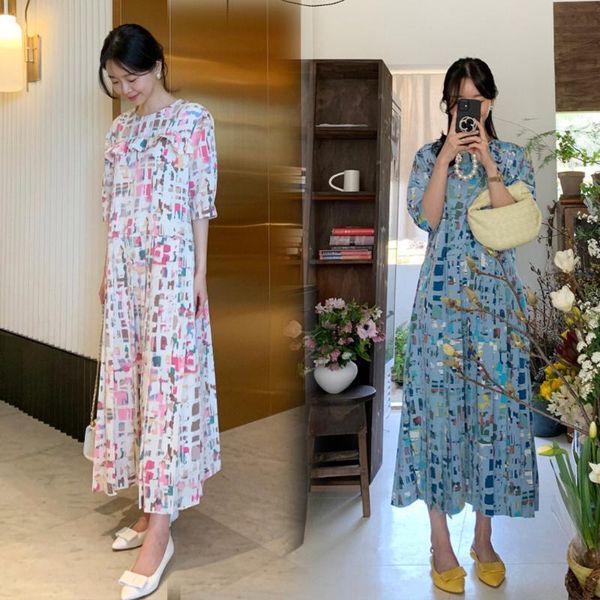 

casual dresses clash color design hundred pleats long dress reducing age, Black;gray