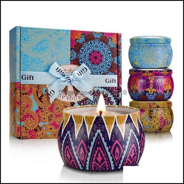 Candas de velas com aroma de jardim Conjunto de presentes de soja Viagem port￡til vela colocada em ￳leos essenciais de fragr￢ncia para al￭vio aromaterapia Bath Home de