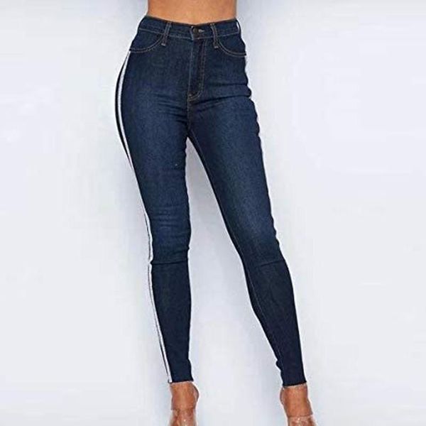 

high waist push up denim jeans women slim fit solid color long classic skinny women's, Blue
