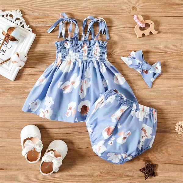 

summer 3pcs baby girl sling floral fashionable clothes 210528, White