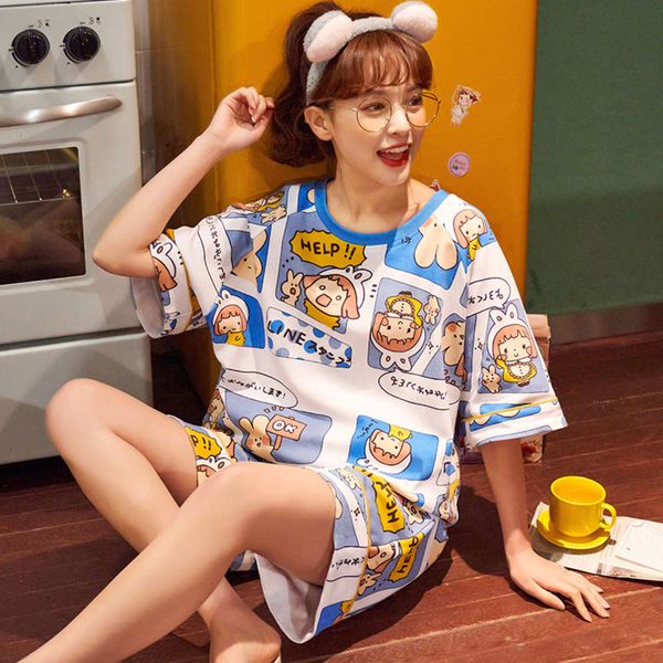 

cartoon nice personality plaid anime casual big mate homewear short mouw summer ladies pure cato soft nightwear, Black;brown