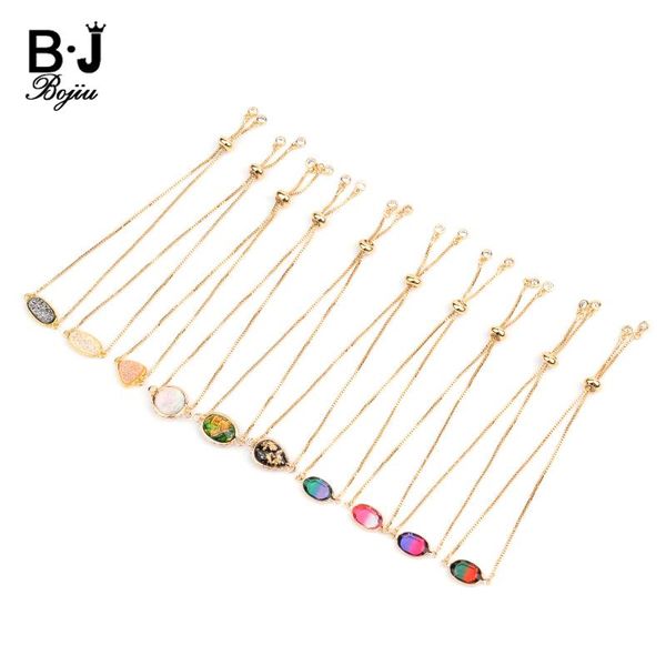 

charm bracelets trendy adjustable lucky for women girls gold chain chic colorful glass natural druzy stone fancy shells bracelet bc322, Golden;silver