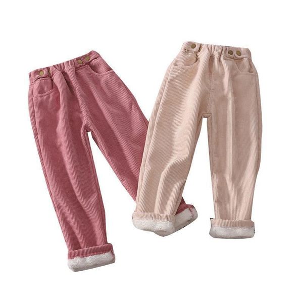 

trousers girl's jeans casual child plus velvet pants winter kids clothes teen school 2-14y baby sweatpants thicking warm denim, Blue