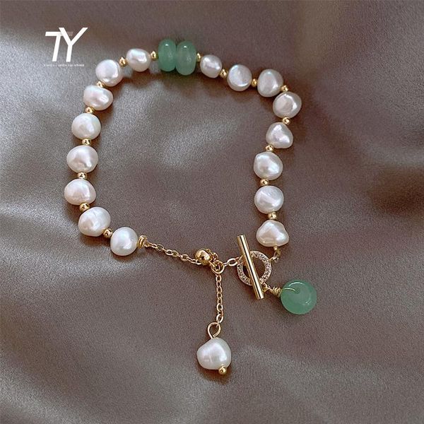

charm bracelets baroque green crystal luxury natural pearl bracelet korean fashion jewelry wedding girls elegant accessories for woman, Golden;silver