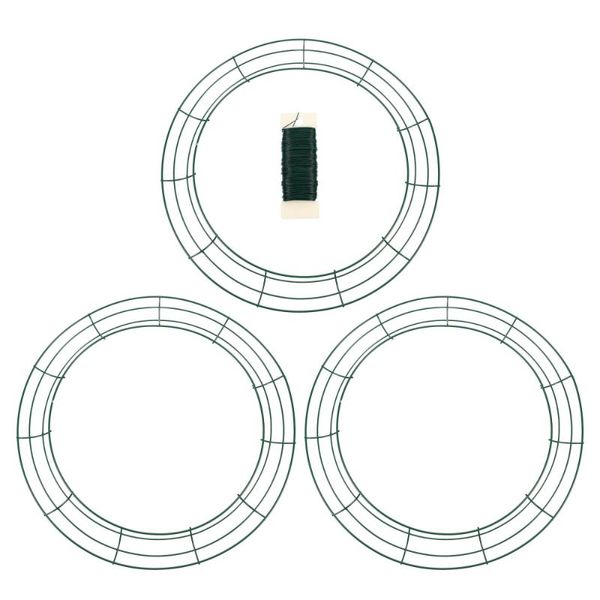 

decorative flowers & wreaths 3pcs wire wreath frame home decor metal round ring with 1 roll