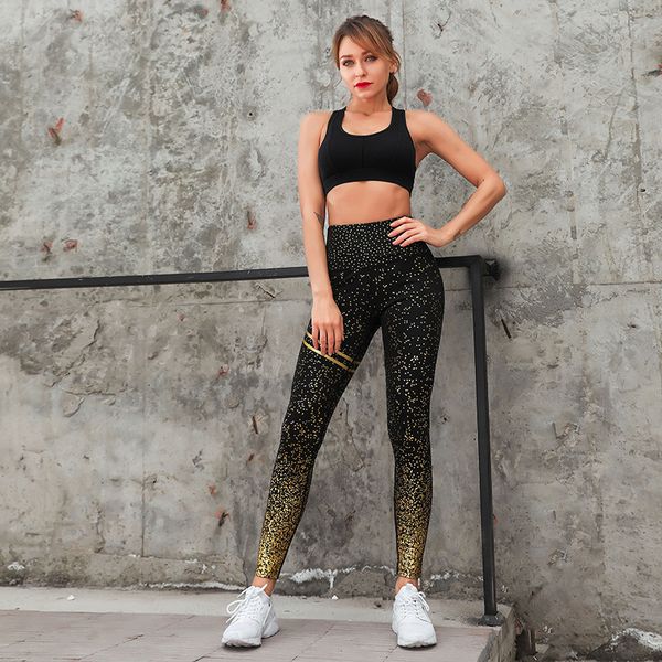 

leggings mesh pants gym srtriped printed slim high waist sport women fitness, Black