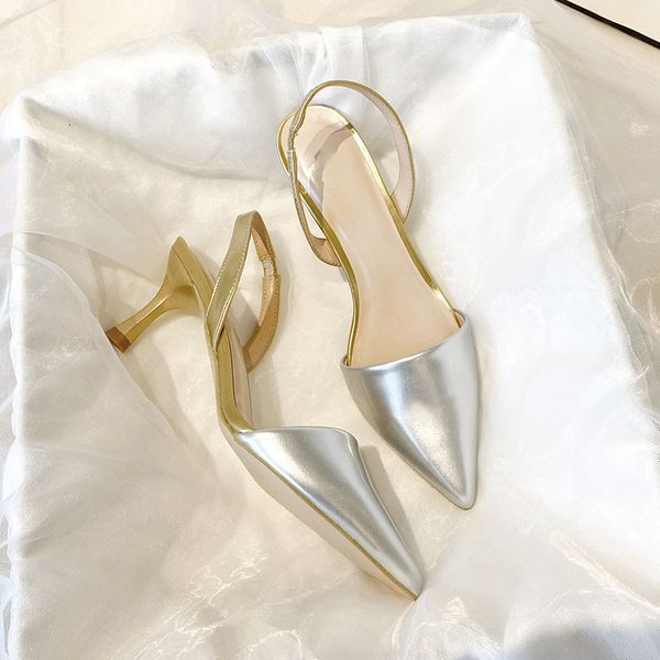 

luxury dress shoes baotou non toe sandals 2021 summer fashion pointy temperament sier thin heel high heel, Black