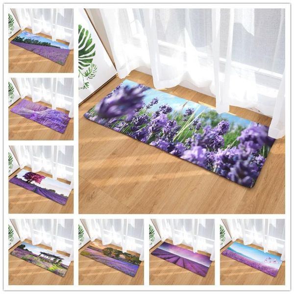 

bath mats flannel long floor mat door heat transfer flower lavender kitchen bathroom water-absorbing non-slip carpet