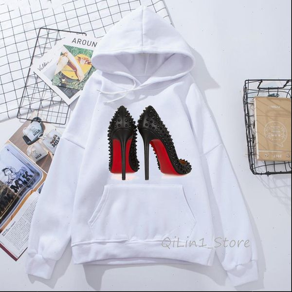 

women sweatshirt vogue high heels lip print hoodies autumn winter princess womens streetwear oversize ng, Black